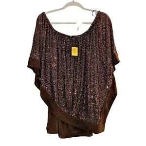 MSK Brown/Bronze Sequin Asymetrical Poncho Top 3X NWT